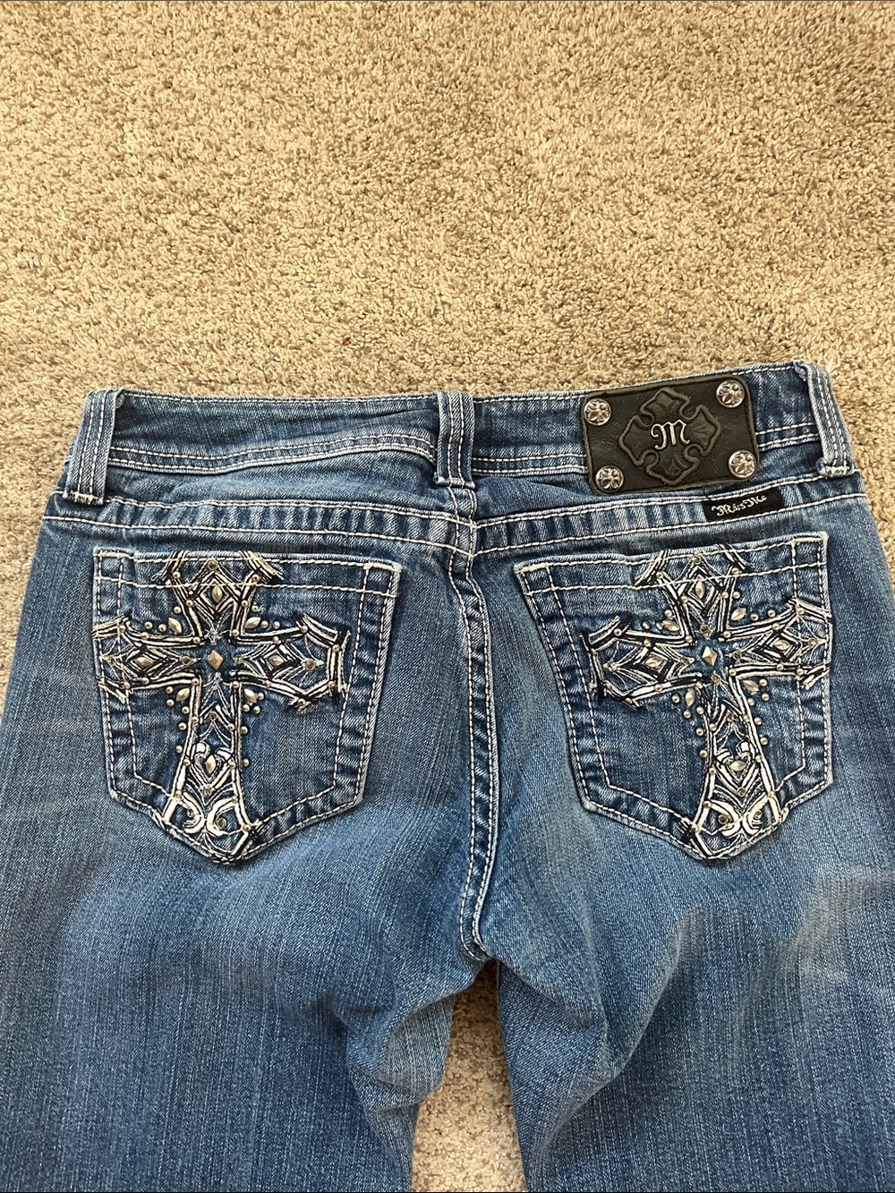 Miss Me Blue Boot Cut Jeans with Embellished Cross Pockets